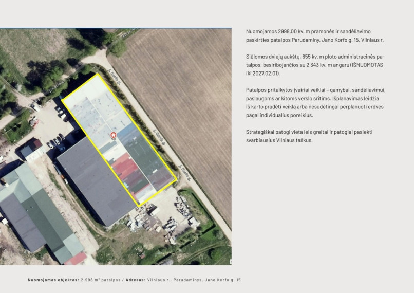 Nuomojamos administracinės, gamybinės, kitos paskirties, paslaugų, prekybos, sandėliavimo patalpos Jano Korfo g., Parudaminio k., Vilniaus r. sav., 2998 m2 ploto 2