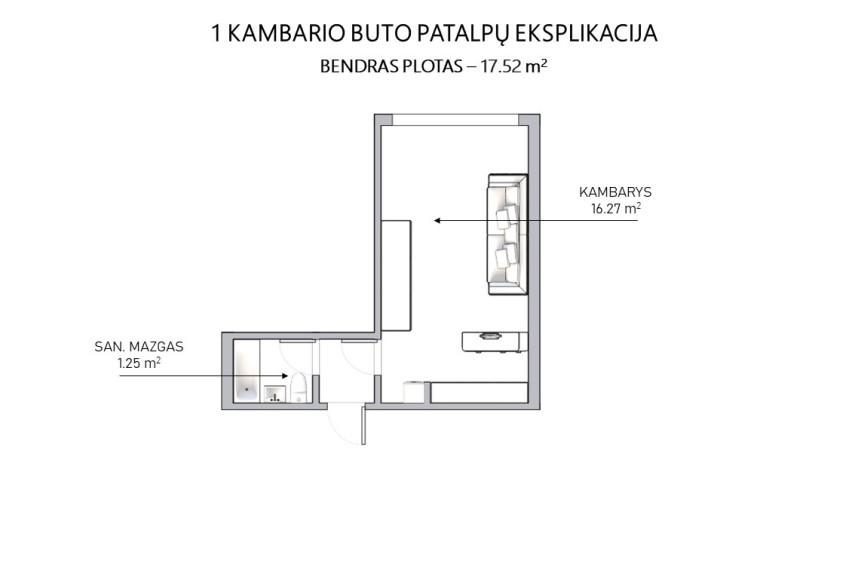 Parduodamas butas Kapsų g., Naujininkai, Vilniaus m., Vilniaus m. sav., 17.52 m2 ploto, 1 kambariai 9