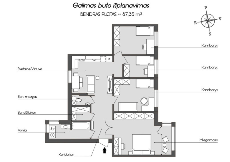 Parduodamas butas Kalvarijų g., Šnipiškės, Vilniaus m., Vilniaus m. sav., 90.1 m2 ploto, 3 kambariai 25