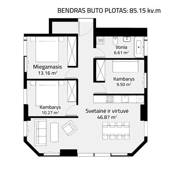 Parduodamas butas A. Juozapavičiaus pr., Ž. Šančiai, Kauno m., Kauno m. sav., 85.15 m2 ploto, 4 kambariai 18