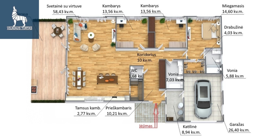 Parduodamas namas Jazminų g., Bajorų k., Vilniaus r. sav., 177 m2 ploto, 1 aukštai 13