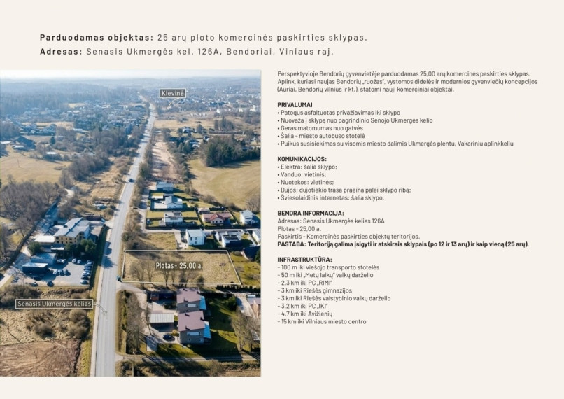 Parduodamas kitos paskirties sklypas Senasis Ukmergės kelias, Bendorių k., Vilniaus r. sav., 25 a ploto 2