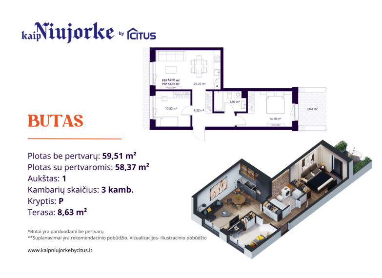 Parduodamas butas Riterių g., Žirmūnai, Vilniaus m., Vilniaus m. sav., 59.51 m² ploto 3 kambariai 3