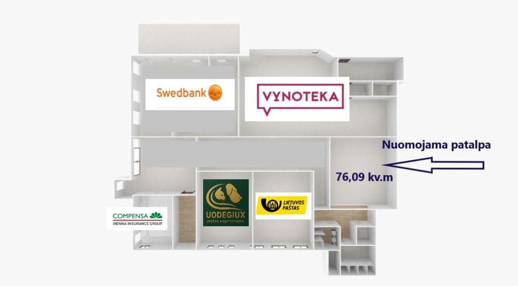 Nuomojamos patalpos Dubysos g., Raseinių m., Raseinių r. sav., 76.09 m² ploto 2