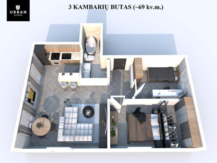 Parduodamas butas Maironio g., Raseiniuose, 68.8 kv.m ploto, 3 kambariai 17