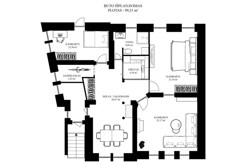 Parduodamos administracinės, kitos paskirties patalpos J. Tumo-Vaižganto g., Centras, Vilniaus m., Vilniaus m. sav., 99.31 m2 ploto 20