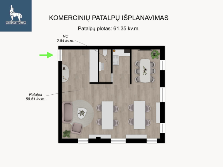 Nuomojamos administracinės patalpos Antakalnio g., Antakalnis, Vilniaus m., Vilniaus m. sav., 61.35 m2 ploto 2