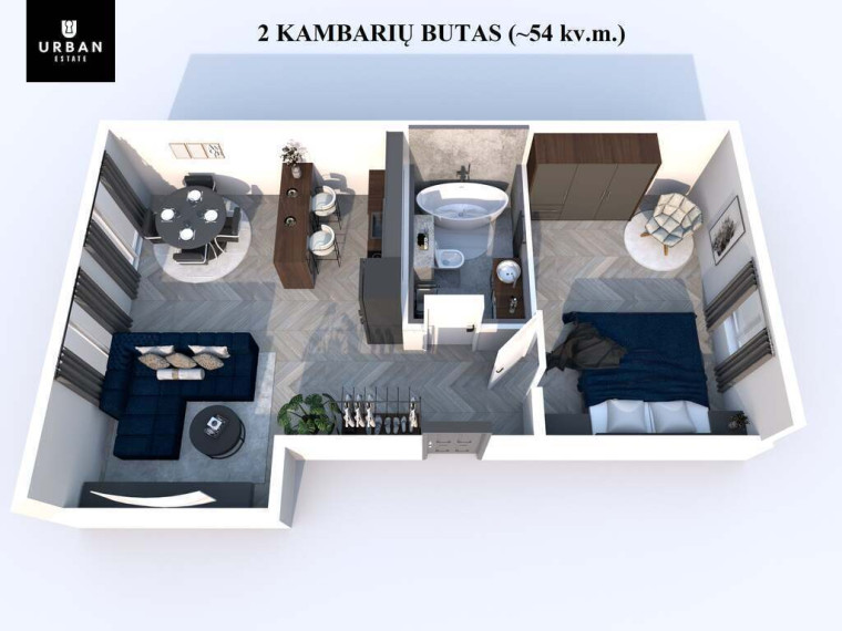 Parduodamas butas Maironio g., Raseiniuose, 54.49 kv.m ploto, 2 kambariai 18