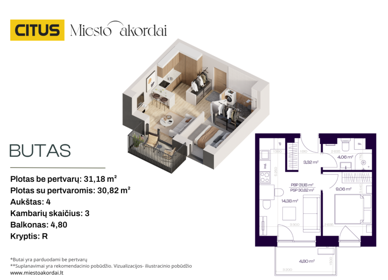 Parduodamas butas Trimitų g., Šnipiškės, Vilniaus m., Vilniaus m. sav., 31.18 m² ploto 2 kambariai 2