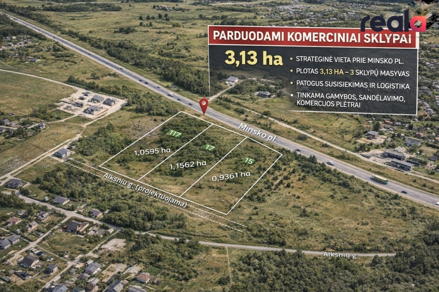 Parduodamas 3,13 ha ploto, trijų sklypų masyvas strateginėje vietoje – Minsko plente, Vilniaus r. 5