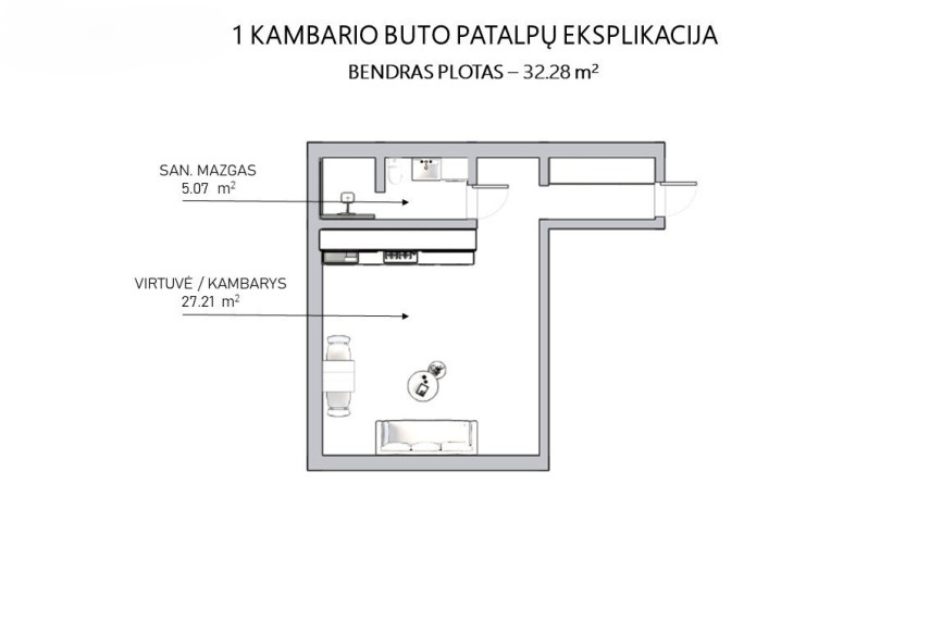 Parduodamas butas M. K. Čiurlionio g., Centras, Vilniaus m., Vilniaus m. sav., 32.28 m2 ploto, 1 kambariai 12