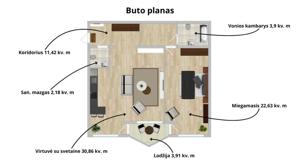 Parduodamas butas Aguonų g., Centras, Vilniaus m., Vilniaus m. sav., 74.9 m2 ploto, 2 kambariai 24