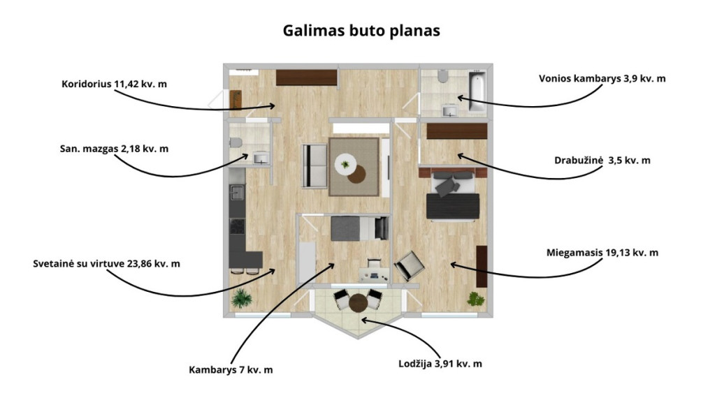 Parduodamas butas Aguonų g., Centras, Vilniaus m., Vilniaus m. sav., 74.9 m2 ploto, 2 kambariai 25