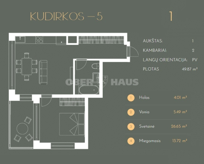 Parduodamas butas V. Kudirkos g., Druskininkų m., Druskininkų sav., 49.87 m2 ploto, 2 kambariai 9