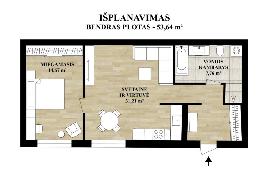 Parduodamas butas Mėtų g., Bajorų k., Vilniaus r. sav., 53.64 m2 ploto, 2 kambariai 24