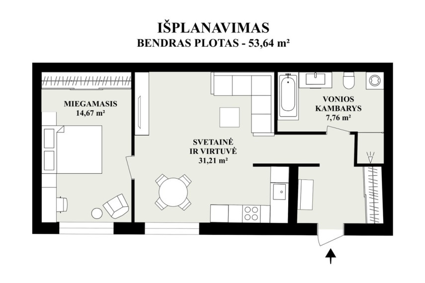 Parduodamas butas Mėtų g., Bajorų k., Vilniaus r. sav., 53.64 m2 ploto, 2 kambariai 25