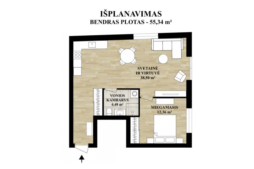 Parduodamas butas Mėtų g., Bajorų k., Vilniaus r. sav., 55.34 m2 ploto, 2 kambariai 20