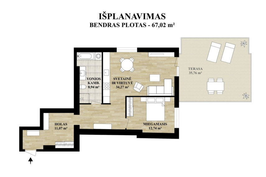 Parduodamas butas Mėtų g., Bajorų k., Vilniaus r. sav., 67.02 m2 ploto, 2 kambariai 23