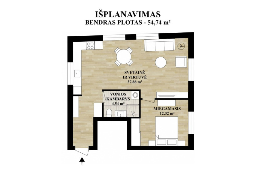 Parduodamas butas Mėtų g., Bajorų k., Vilniaus r. sav., 54.74 m2 ploto, 2 kambariai 22