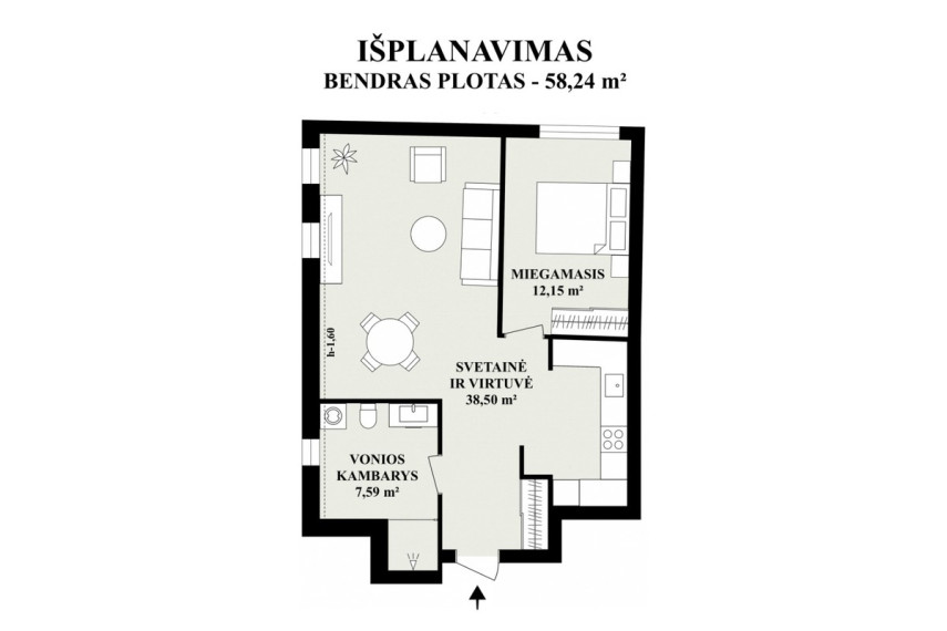 Parduodamas butas Mėtų g., Bajorų k., Vilniaus r. sav., 58.24 m2 ploto, 2 kambariai 28