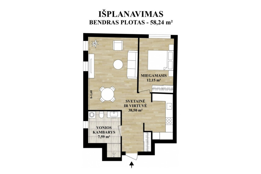 Parduodamas butas Mėtų g., Bajorų k., Vilniaus r. sav., 58.24 m2 ploto, 2 kambariai 30