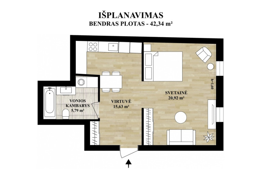 Parduodamas butas Mėtų g., Bajorų k., Vilniaus r. sav., 42.34 m2 ploto, 2 kambariai 30