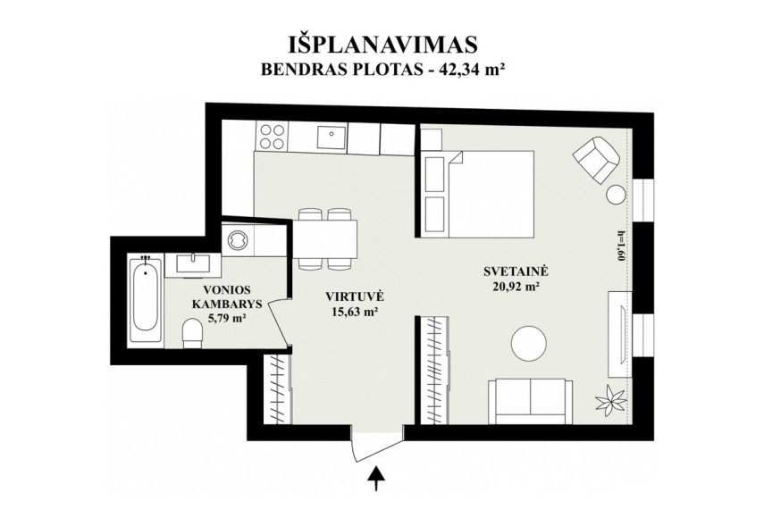 Parduodamas butas Mėtų g., Bajorų k., Vilniaus r. sav., 42.34 m2 ploto, 2 kambariai 32