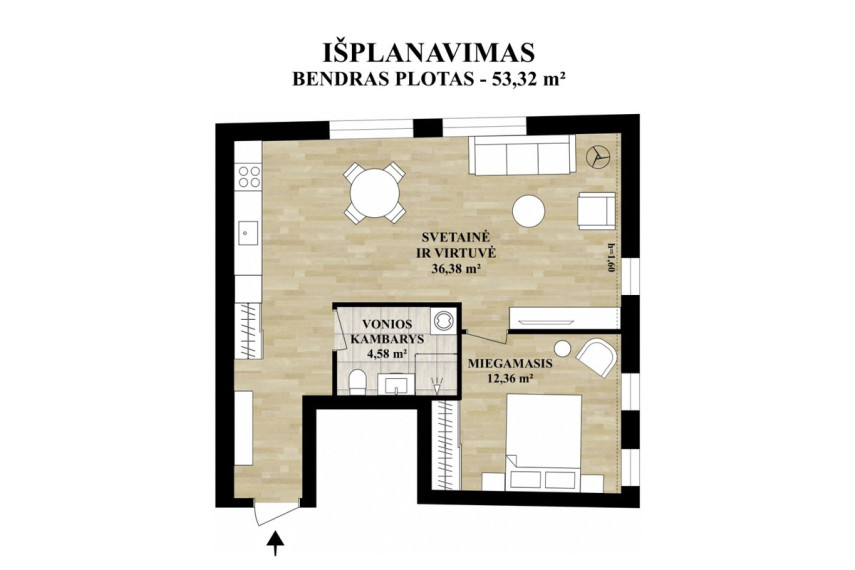 Parduodamas butas Mėtų g., Bajorų k., Vilniaus r. sav., 53.32 m2 ploto, 2 kambariai 34