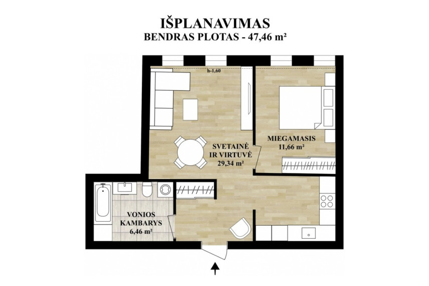 Parduodamas butas Mėtų g., Bajorų k., Vilniaus r. sav., 47.46 m2 ploto, 2 kambariai 35
