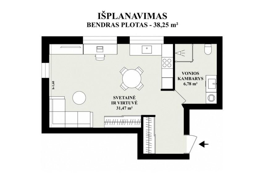 Parduodamas butas Mėtų g., Bajorų k., Vilniaus r. sav., 38.25 m2 ploto, 1 kambariai 29
