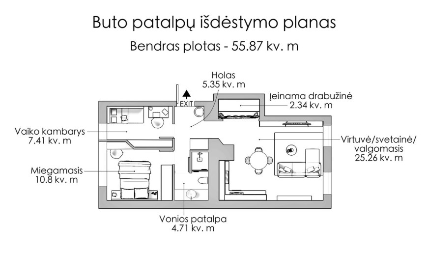 Parduodamas butas Polocko g., Vilniaus m., Vilniaus m. sav., 56 m2 ploto, 3 kambariai 24