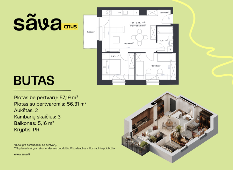 Parduodamas butas Mykolo Lietuvio g., Vilniaus m., Vilniaus m. sav., 57.19 m² ploto 3 kambariai 2