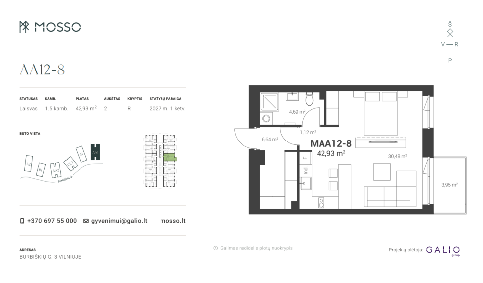 Parduodamas butas Burbiškių g., Burbiškės, Vilniaus m., Vilniaus m. sav., 42.93 m² ploto 2 kambariai 2