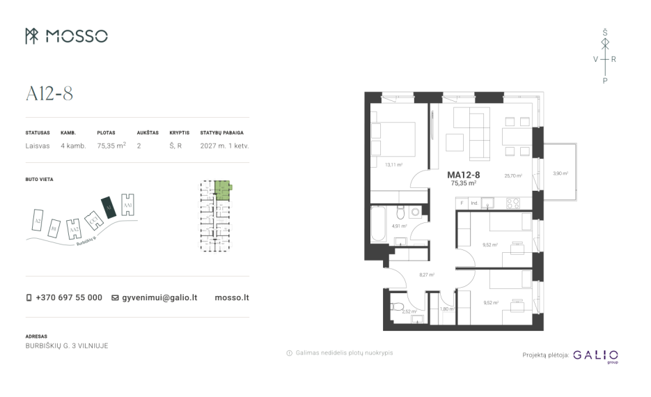 Parduodamas butas Burbiškių g., Burbiškės, Vilniaus m., Vilniaus m. sav., 75.35 m² ploto 4 kambariai 2