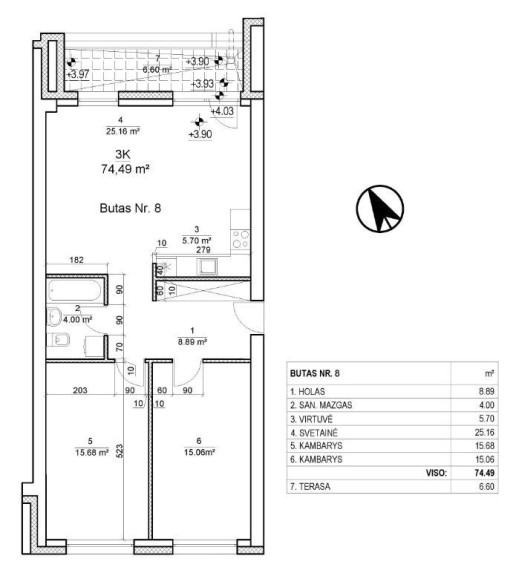 Parduodamas butas Leičių g., Pašilaičiai, Vilniaus m., Vilniaus m. sav., 74.49 m² ploto 3 kambariai 30