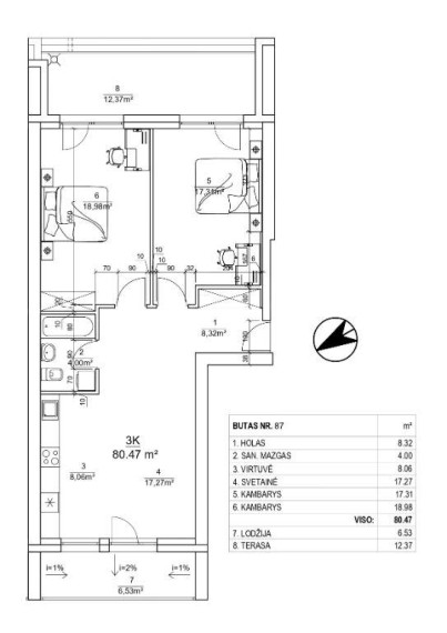 Parduodamas butas Leičių g., Pašilaičiai, Vilniaus m., Vilniaus m. sav., 80.47 m² ploto 3 kambariai 14