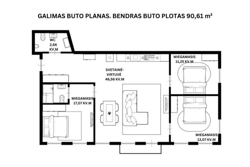 Parduodamas butas A. Jakšto g., Vilniaus m., Vilniaus m. sav., 90.61 m2 ploto, 4 kambariai 34