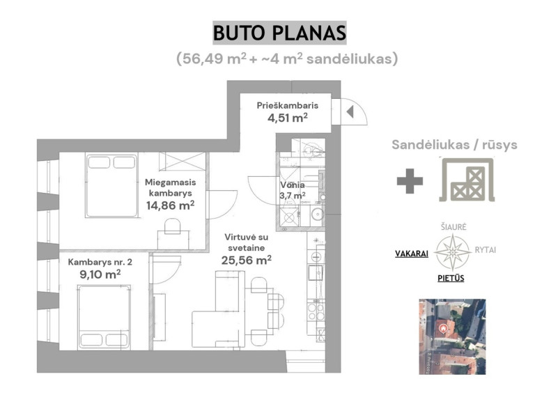 Nuomojamas butas Totorių g., Vilniaus m., Vilniaus m. sav., 56 m2 ploto, 3 kambariai 23