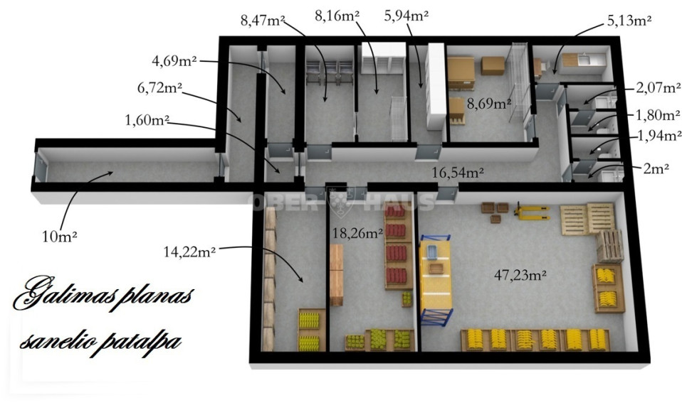 Parduodamos gamybinės, kitos paskirties, sandėliavimo patalpos Kalno g., Nemenčinės m., Vilniaus r. sav., 163.47 m2 ploto 1