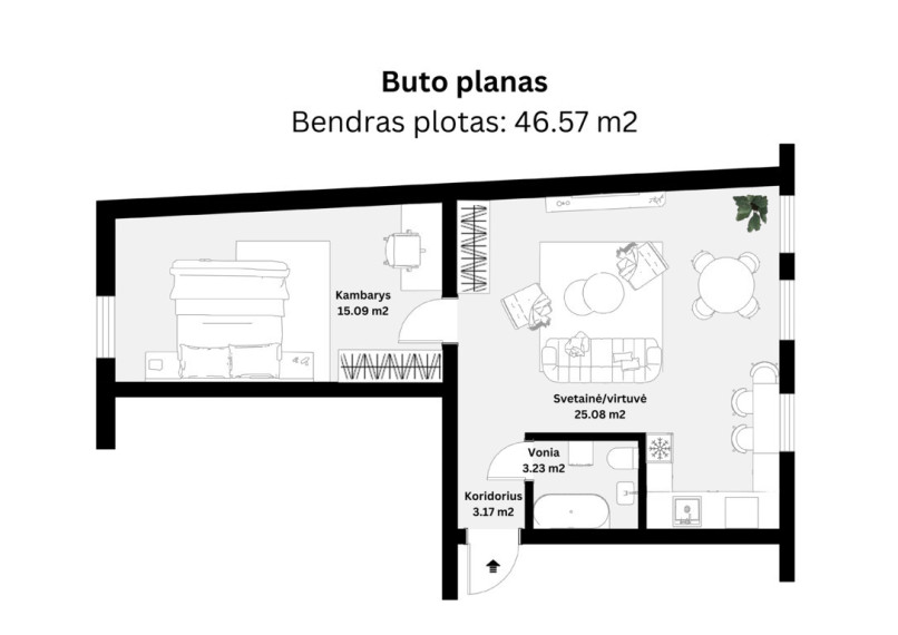 Parduodamas butas M. Daukšos g., Senamiestyje, Kaune, 46.57 kv.m ploto 6