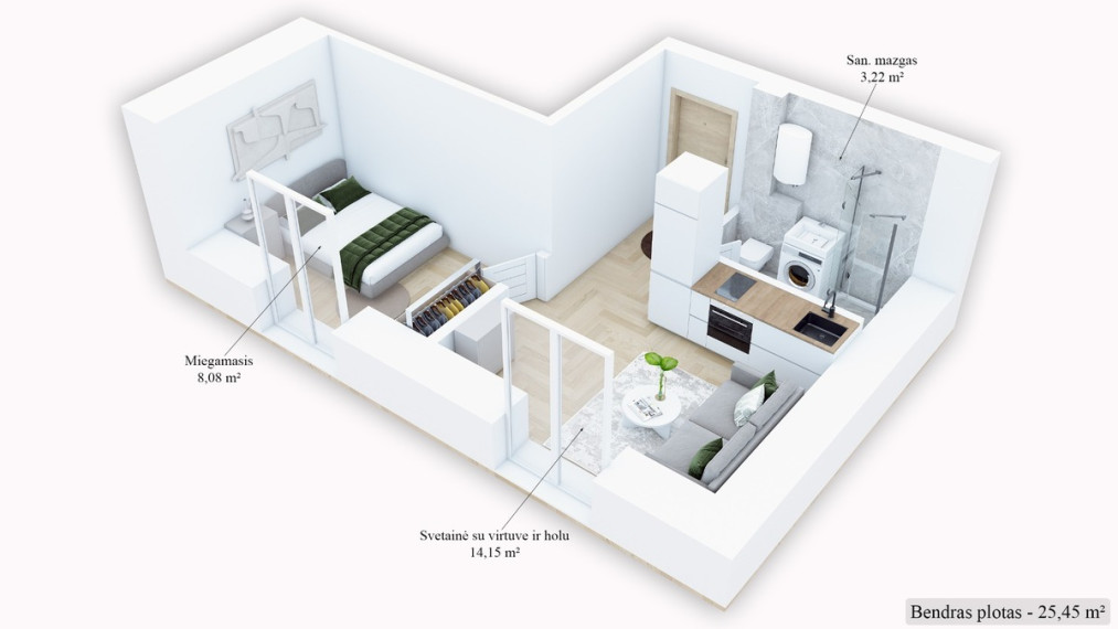 Nuomojamas butas K. Čibiro g., Vilniaus m., Vilniaus m. sav., 25.45 m2 ploto, 2 kambariai 31