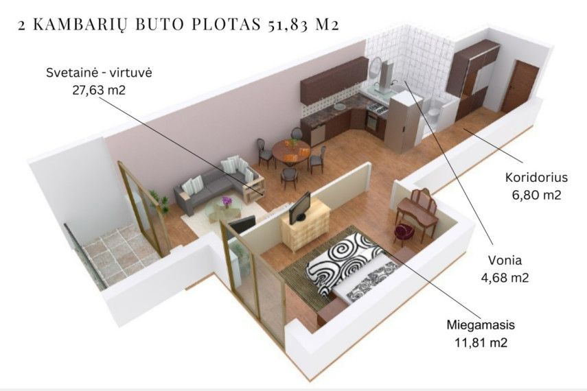 Parduodamas butas Mozūriškių g., Vilniaus m., Vilniaus m. sav., 55.08 m2 ploto, 2 kambariai 20
