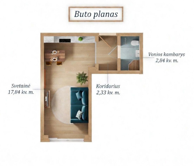 Parduodamas butas Kirtimų g., Aukštieji Paneriai, Vilniaus m., Vilniaus m. sav., 23.10 m² ploto 1 kambarys 2