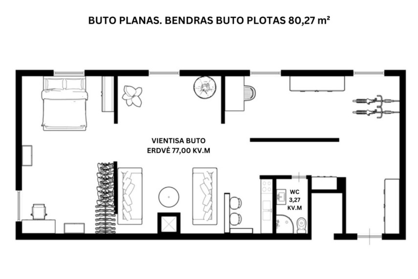 Parduodamas butas A. Jakšto g., Vilniaus m., Vilniaus m. sav., 80.27 m2 ploto, 2 kambariai 24