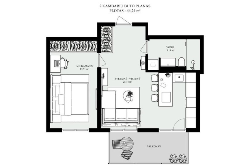 Parduodamas butas Vytauto Žalakevičiaus g., Antakalnis, Vilniaus m., Vilniaus m. sav., 44.32 m² ploto 2 kambariai 17