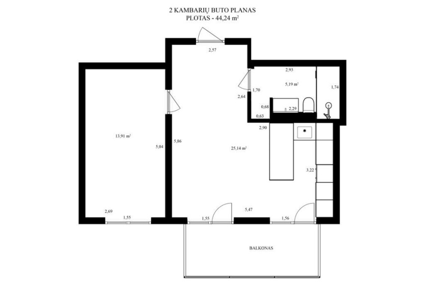 Parduodamas butas Vytauto Žalakevičiaus g., Antakalnis, Vilniaus m., Vilniaus m. sav., 44.32 m² ploto 2 kambariai 19