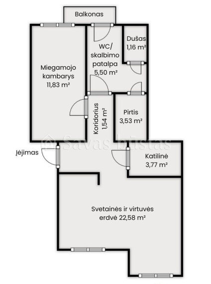 Parduodamas butas Akmenės r. sav., Menčių k., Aušros, 50 m2 ploto, 2 kambariai 19