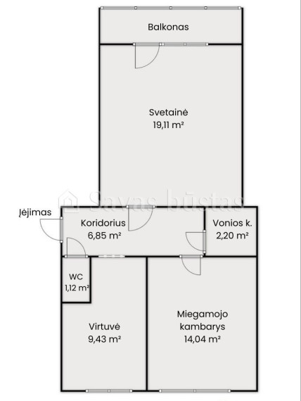 Parduodamas butas Vilniaus g., Šiaulių m., Šiaulių m. sav., 52.75 m2 ploto, 2 kambariai 19