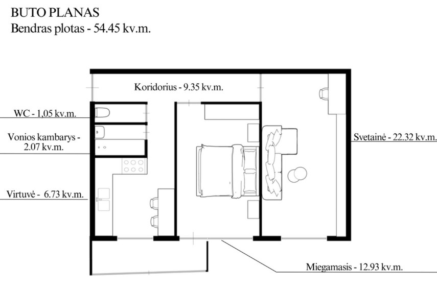 Parduodamas butas Kalvarijų g., Vilniaus m., Vilniaus m. sav., 54.45 m2 ploto, 2 kambariai 28