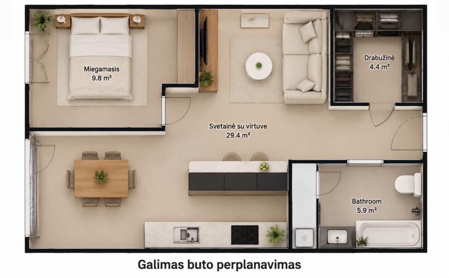 Parduodamas butas Manufaktūrų g., Markučiai, Vilniaus m., Vilniaus m. sav., 57.07 m² ploto 2 kambariai 34